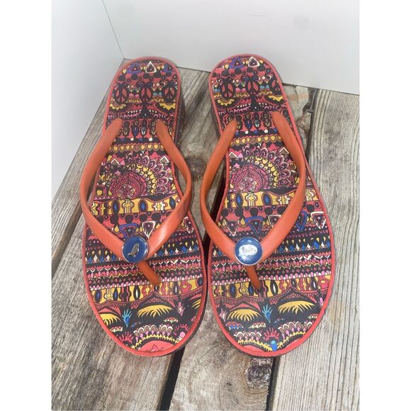 Sakroots Platform Flip Flops Women’s Size 8 Peace Sign Print Sandals Summer Shoe - Picture 7 of 8